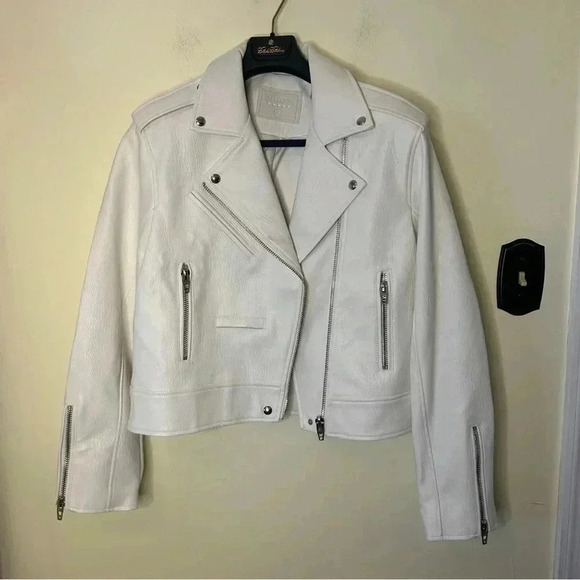 BlanKNYC White Vegan Faux Leather Moto Biker Jacket Size Small - Picture 1 of 8